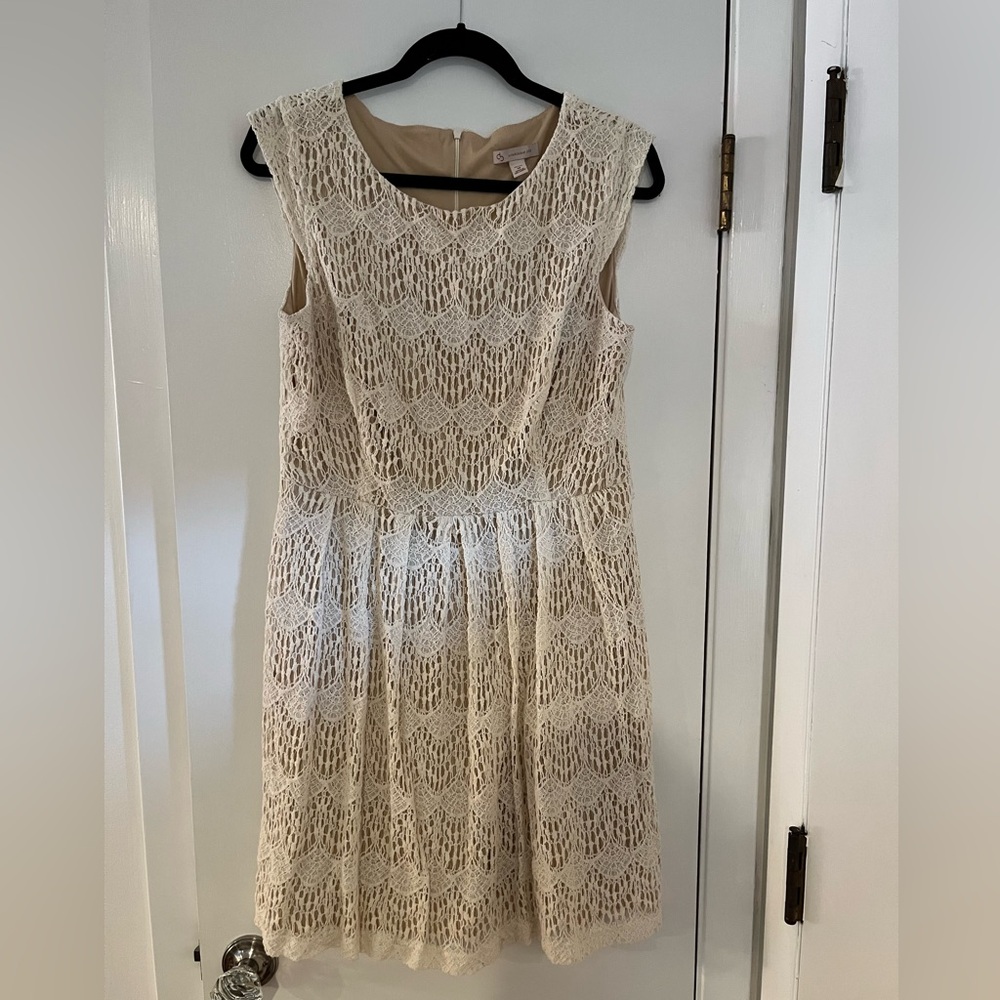Sleeveless Crochet Lace Fit & Flare Dress - Cream